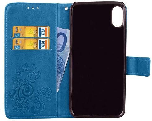 Чехол Clover для Iphone XS книжка с узором кожа PU голубой