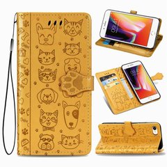 Чехол Embossed Cat and Dog для IPhone SE 2020 Книжка кожа PU с визитницей желтый