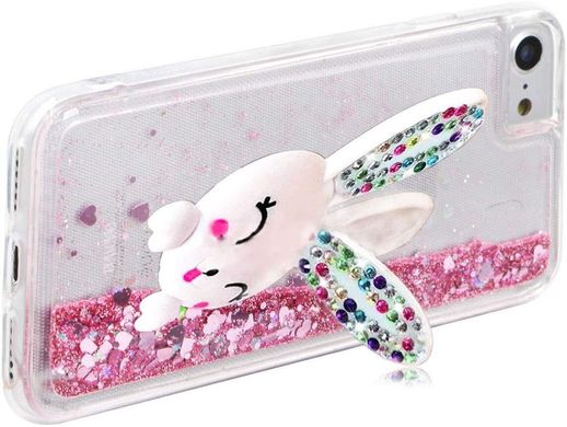 Чехол Glitter для Iphone 6 / 6s бампер аквариум жидкий блеск Заяц Розовый