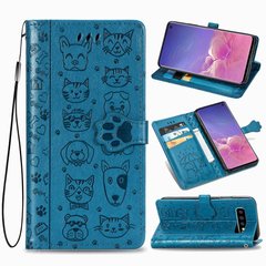 Чехол Embossed Cat and Dog для Samsung Galaxy S10 / G973 книжка кожа PU с визитницей голубой