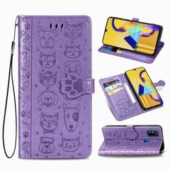 Чохол Embossed Cat and Dog для Samsung Galaxy M30s / M307 книжка шкіра PU Purple