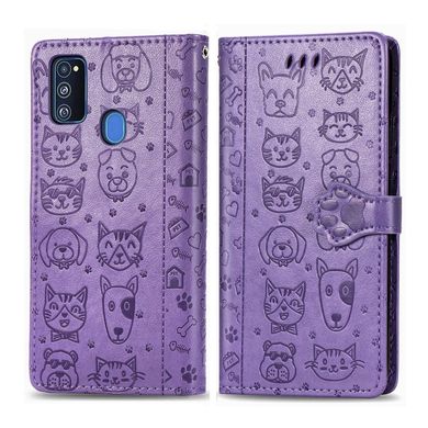 Чохол Embossed Cat and Dog для Samsung Galaxy M30s / M307 книжка шкіра PU Purple
