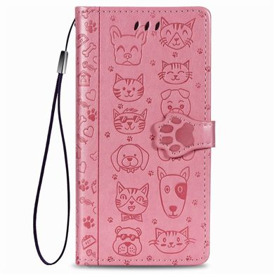 Чехол Embossed Cat and Dog для Iphone 7 / 8 книжка с узором кожа PU с визитницей розовый