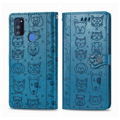 Чохол Embossed Cat and Dog для Samsung Galaxy M30s / M307 книжка шкіра PU Blue