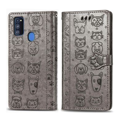Чохол Embossed Cat and Dog для Samsung Galaxy M30s / M307 книжка шкіра PU Gray