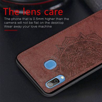 Чехол Embossed для Samsung Galaxy A20 2019 / A205 бампер накладка тканевый коричневый