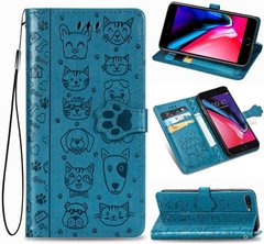 Чехол Embossed Cat and Dog для Iphone 7 Plus / 8 Plus книжка кожа PU с визитницей голубой