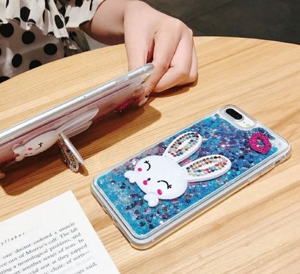 Чехол Glitter для Iphone 7 Plus / 8 Plus бампер жидкий блеск Заяц Синий