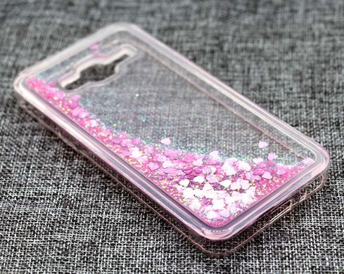 Чехол Glitter для Samsung Galaxy J3 2016 / J300 / J320 Бампер жидкий блеск сердце розовый