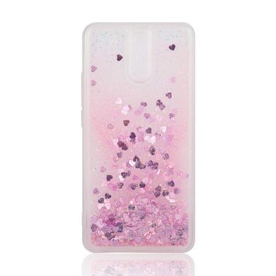 Чехол Glitter для Xiaomi Redmi 8 Бампер Жидкий блеск Сердце Розовый