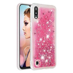 Чехол Glitter для Samsung Galaxy M10 / M105 бампер Жидкий блеск сердце Розовый