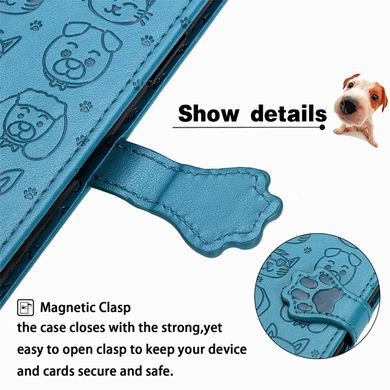 Чехол Embossed Cat and Dog для Xiaomi Redmi Note 9 книжка кожа PU с визитницей голубой