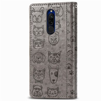 Чехол Embossed Cat and Dog для Xiaomi Redmi 8 книжка кожа PU Gray
