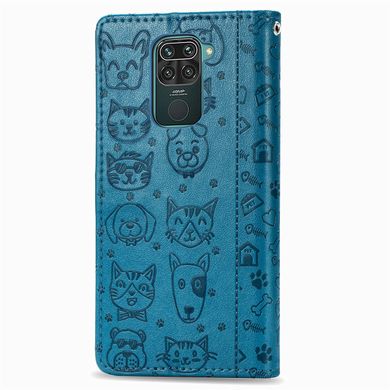 Чехол Embossed Cat and Dog для Xiaomi Redmi Note 9 книжка кожа PU с визитницей голубой