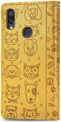 Чохол Embossed Cat and Dog для Xiaomi Redmi 7 книжка шкіра PU Yellow