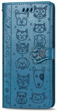Чехол Embossed Cat and Dog для Xiaomi Redmi Note 9 Pro книжка кожа PU Blue