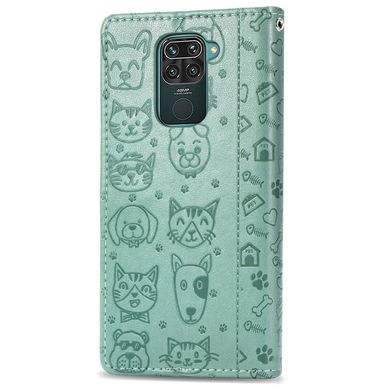 Чехол Embossed Cat and Dog для Xiaomi Redmi Note 9 книжка кожа PU с визитницей мятный