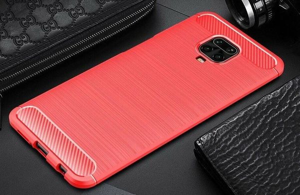 Чехол Carbon для Xiaomi Redmi Note 9S защитный бампер Red