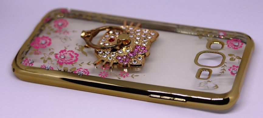 Чехол Luxury для Samsung J7 2015 / J700H / J700 / J700F бампер с подставкой Ring Kitty Gold