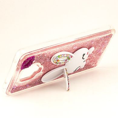 Чехол Glitter для Xiaomi Redmi Note 9S бампер жидкий блеск Заяц подставка Розовый