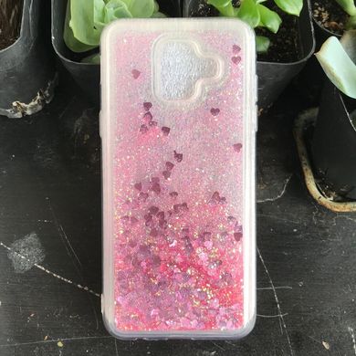 Чехол Glitter для Samsung J6 Plus 2018 / J610 бампер Жидкий блеск сердце Розовый