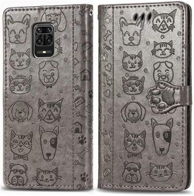 Чехол Embossed Cat and Dog для Xiaomi Redmi Note 9 Pro книжка кожа PU Gray