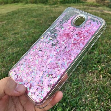 Чехол Glitter для Samsung Galaxy J7 2017 / J730 Бампер Жидкий блеск сердце розовый