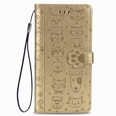 Чехол Embossed Cat and Dog для Iphone 7 Plus / 8 Plus книжка кожа PU с визитницей золотистый