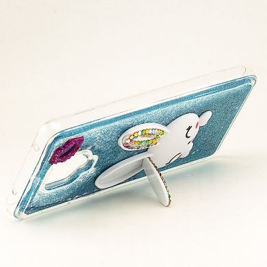Чехол Glitter для Xiaomi Redmi Note 9S бампер жидкий блеск Заяц подставка Синий