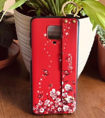 Чехол Lanyard для Xiaomi Redmi Note 9S бампер с ремешком Red