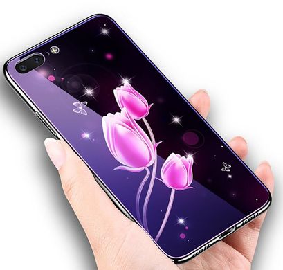 Чехол Glass-case для Iphone 7 / 8 бампер накладка Flowers