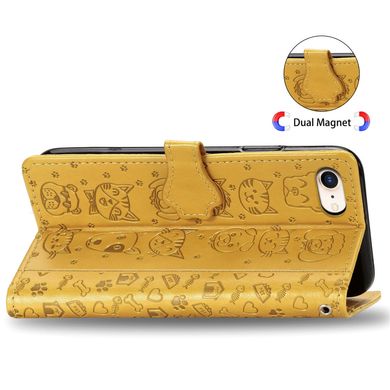 Чехол Embossed Cat and Dog для Iphone 6 Plus / 6s Plus книжка кожа PU с визитницей желтый
