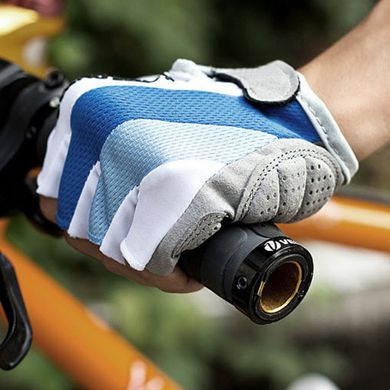 Рукавички велосипедні Robesbon гелеві безпалі велоперчатки White-Blue L