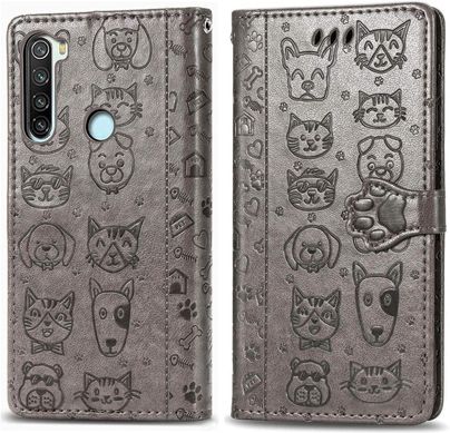 Чехол Embossed Cat and Dog для Xiaomi Redmi Note 8 книжка кожа PU Gray