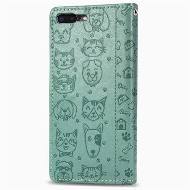 Чехол Embossed Cat and Dog для Iphone 7 Plus / 8 Plus книжка кожа PU с визитницей мятный