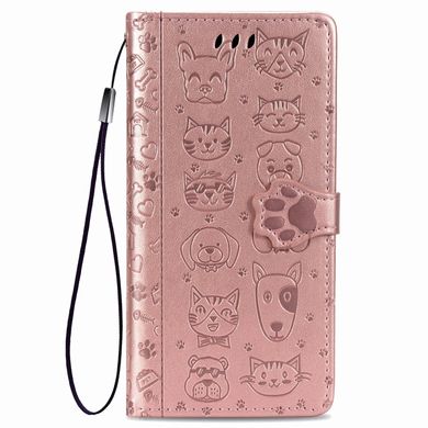 Чехол Embossed Cat and Dog для Iphone 7 / 8 книжка с узором кожа PU с визитницей розовое золото