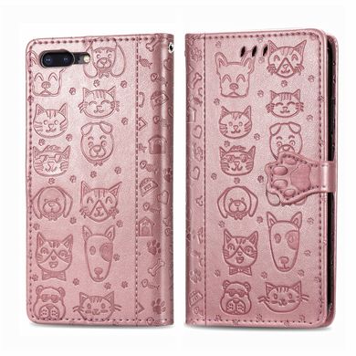 Чехол Embossed Cat and Dog для Iphone 7 Plus / 8 Plus книжка кожа PU с визитницей розовое золото