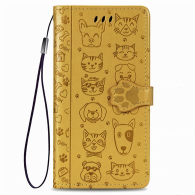 Чехол Embossed Cat and Dog для Iphone 7 Plus / 8 Plus книжка кожа PU с визитницей желтый