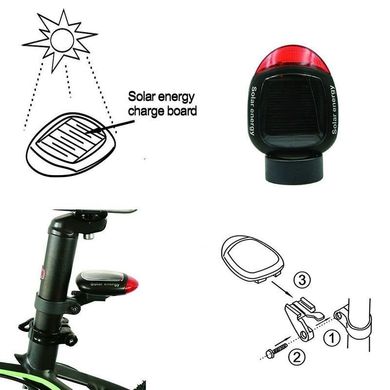 Габаритный задний фонарь Robesbon на солнечной батарее для велосипеда Черный 909